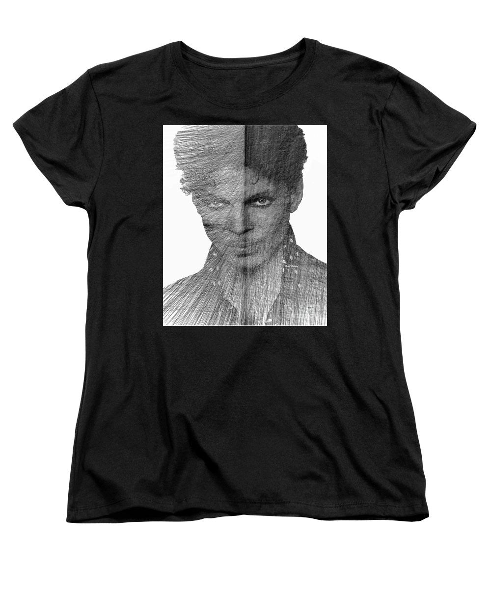 Women's T-Shirt (Standard Cut) - Prince - Immortal Tribute In Black And White Sketch