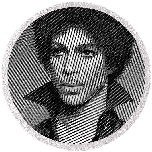 Round Beach Towel - Prince - Tribute In Black And White Sketch