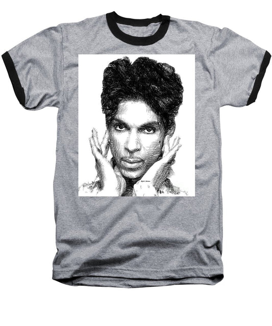 Baseball T-Shirt - Prince - Tribute Sketch In Black And White 2