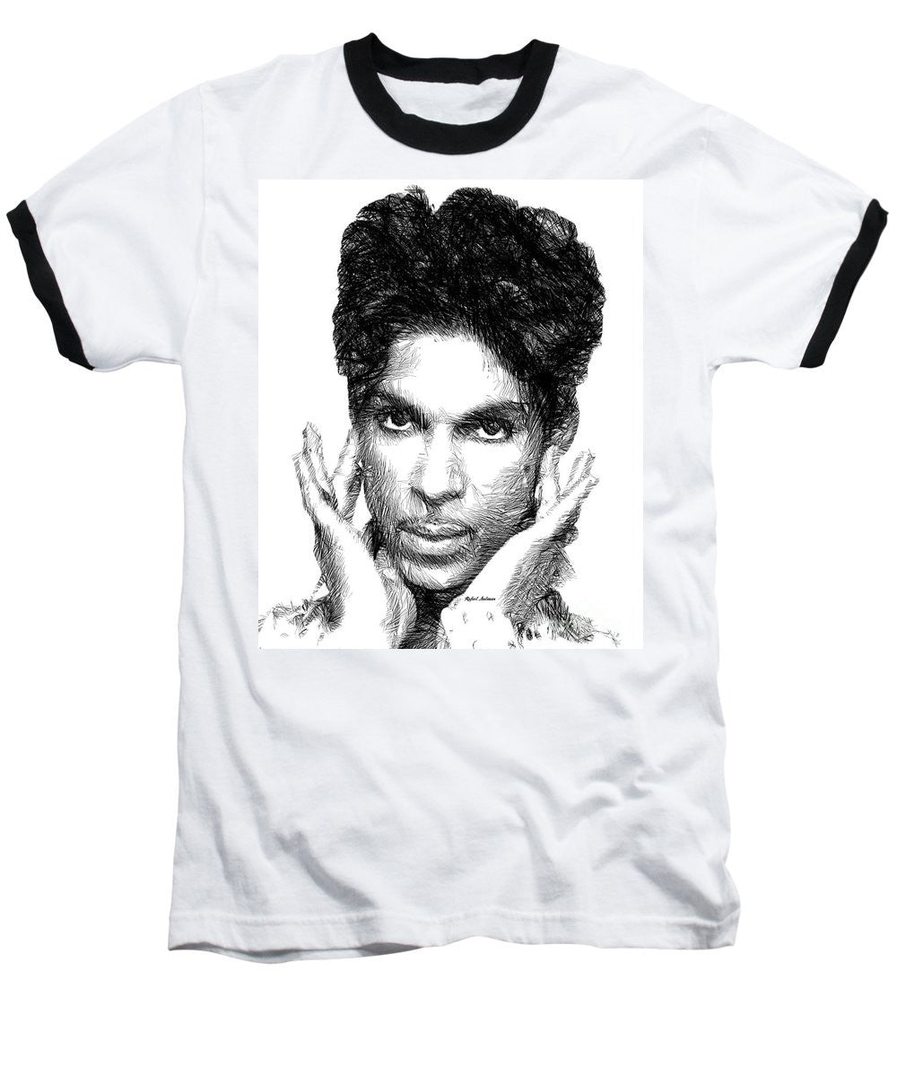 Baseball T-Shirt - Prince - Tribute Sketch In Black And White 2