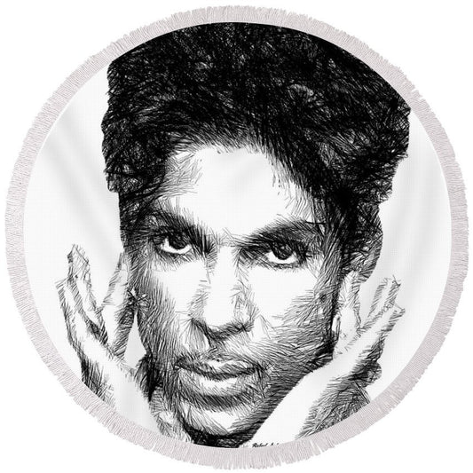 Round Beach Towel - Prince - Tribute Sketch In Black And White 2