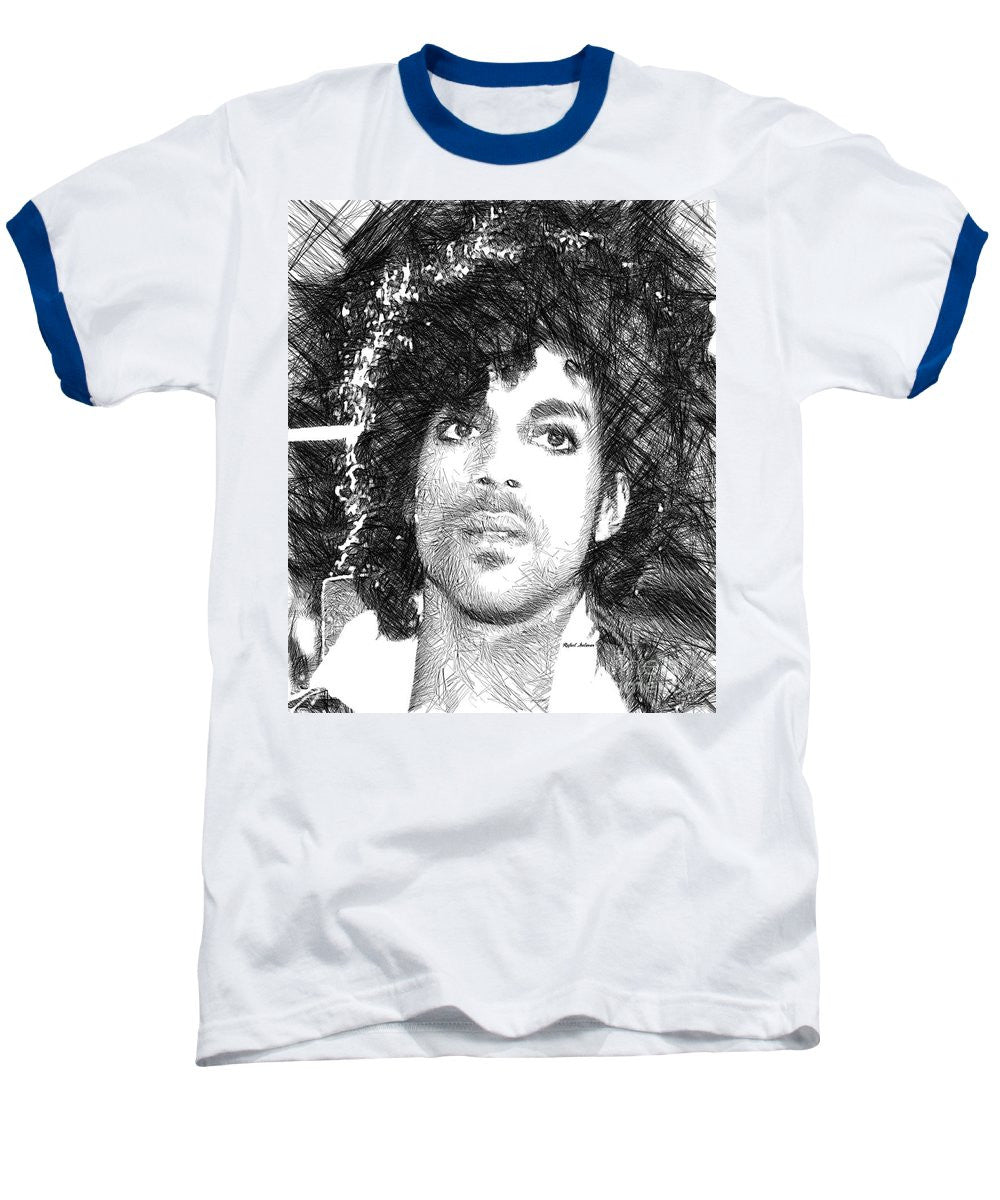 Baseball T-Shirt - Prince - Tribute Sketch In Black And White 3