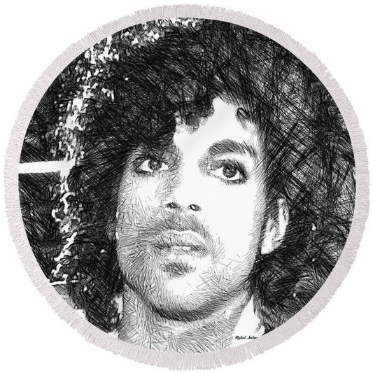 Round Beach Towel - Prince - Tribute Sketch In Black And White 3