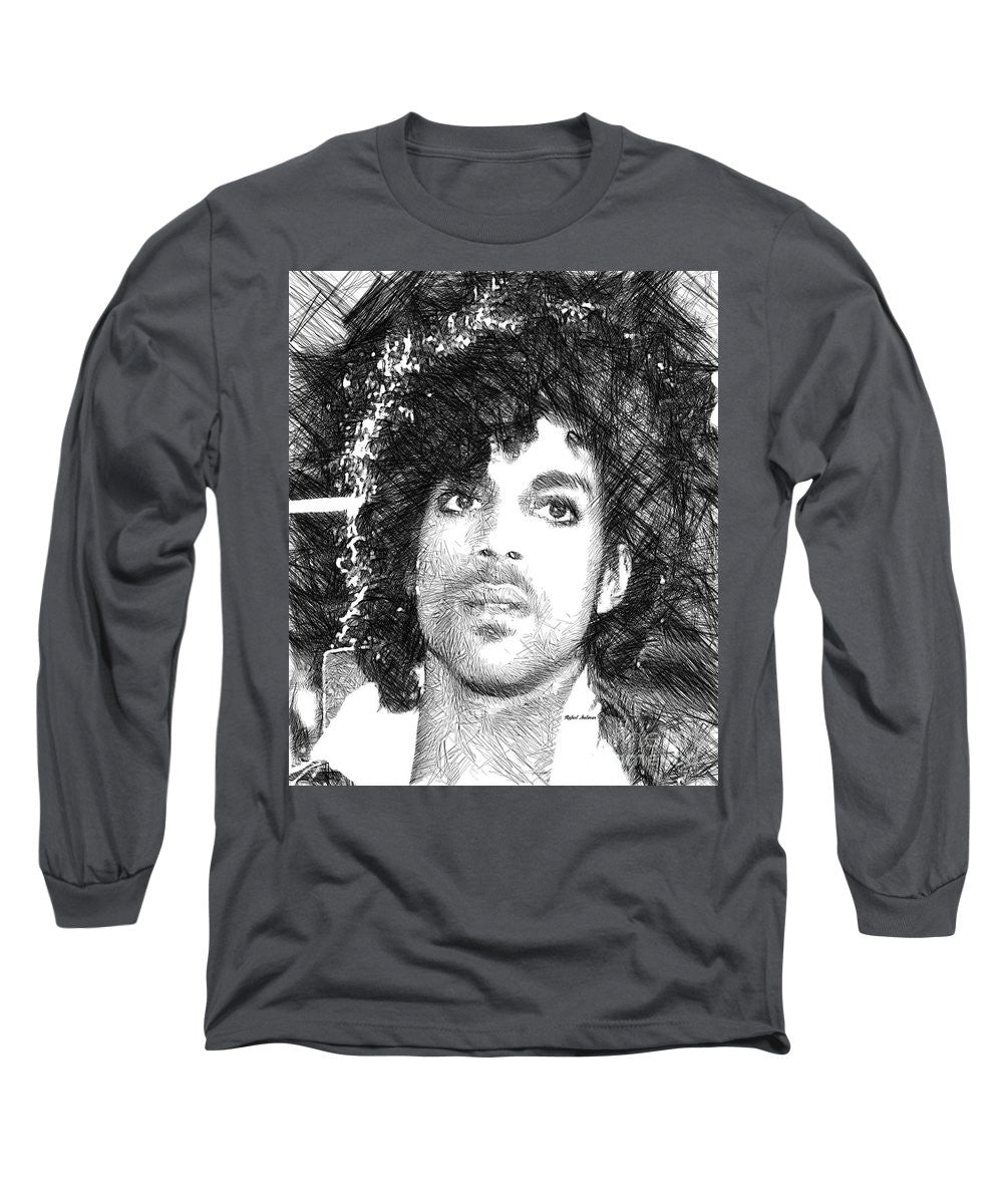 Long Sleeve T-Shirt - Prince - Tribute Sketch In Black And White 3