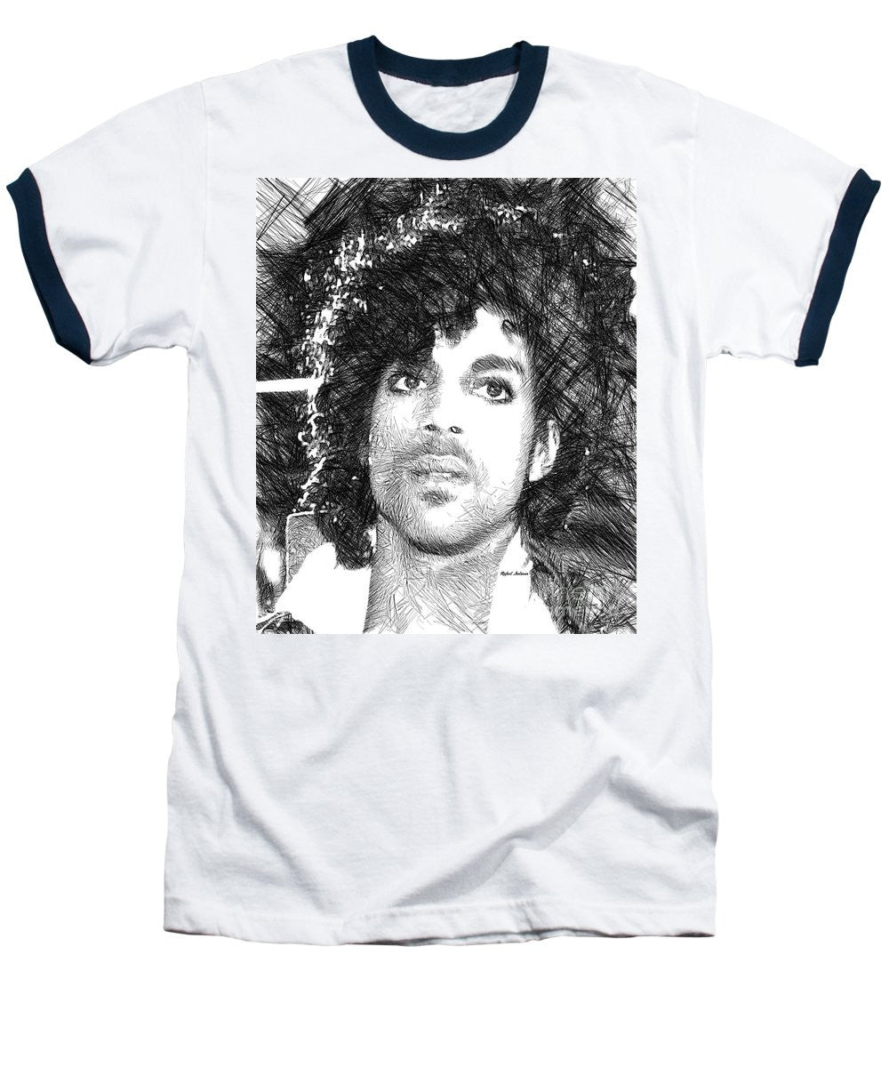 Baseball T-Shirt - Prince - Tribute Sketch In Black And White 3