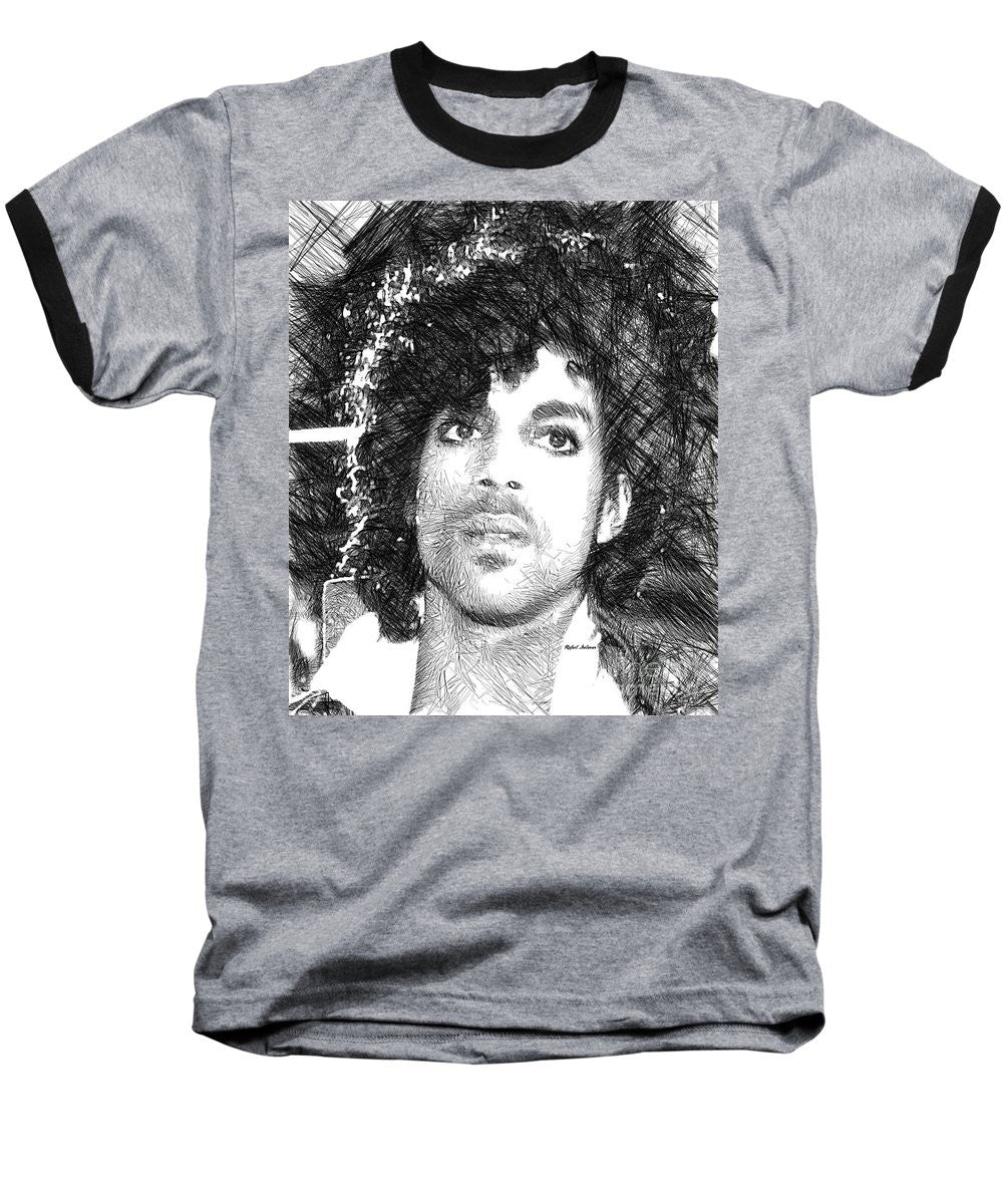 Baseball T-Shirt - Prince - Tribute Sketch In Black And White 3