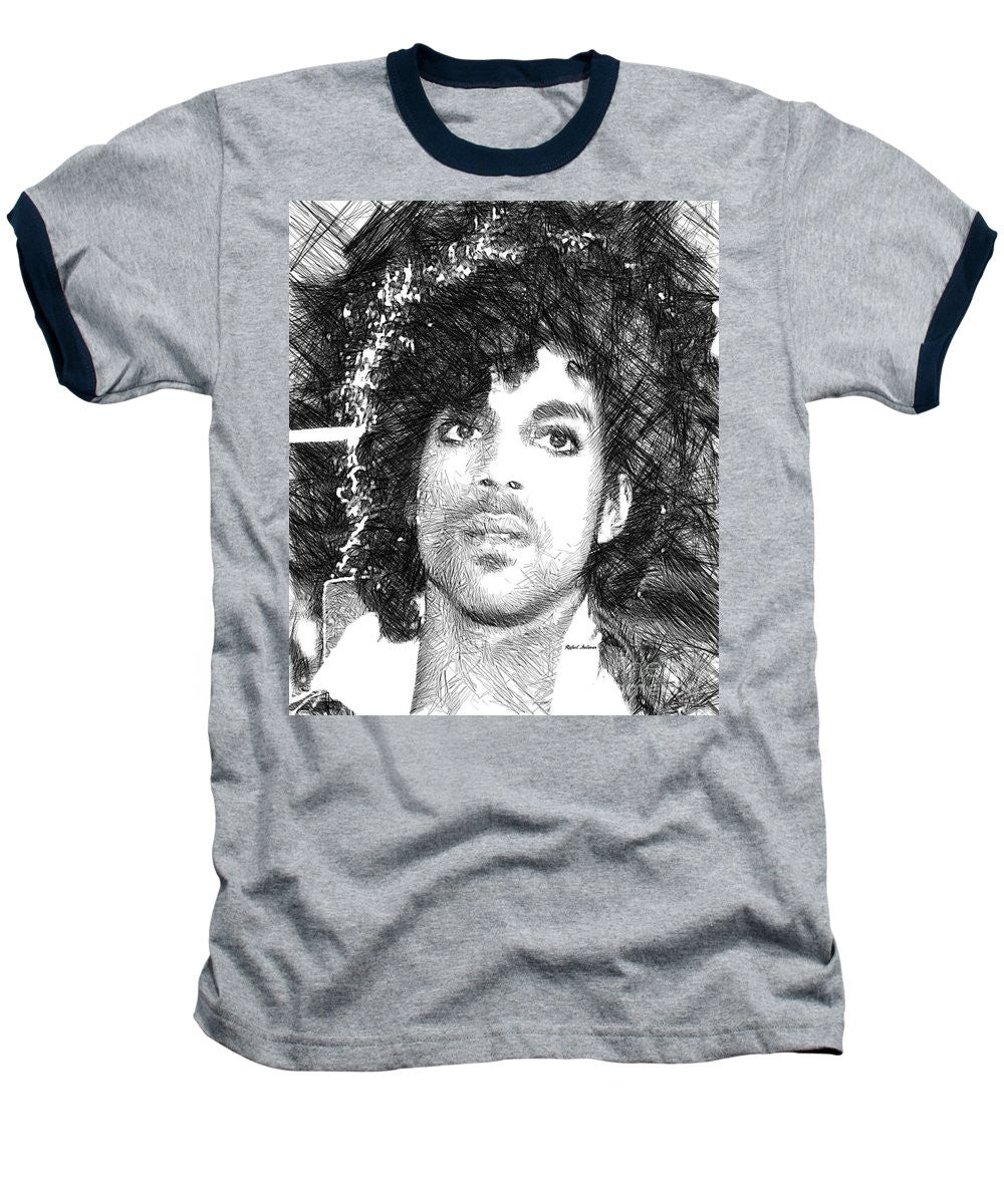 Baseball T-Shirt - Prince - Tribute Sketch In Black And White 3