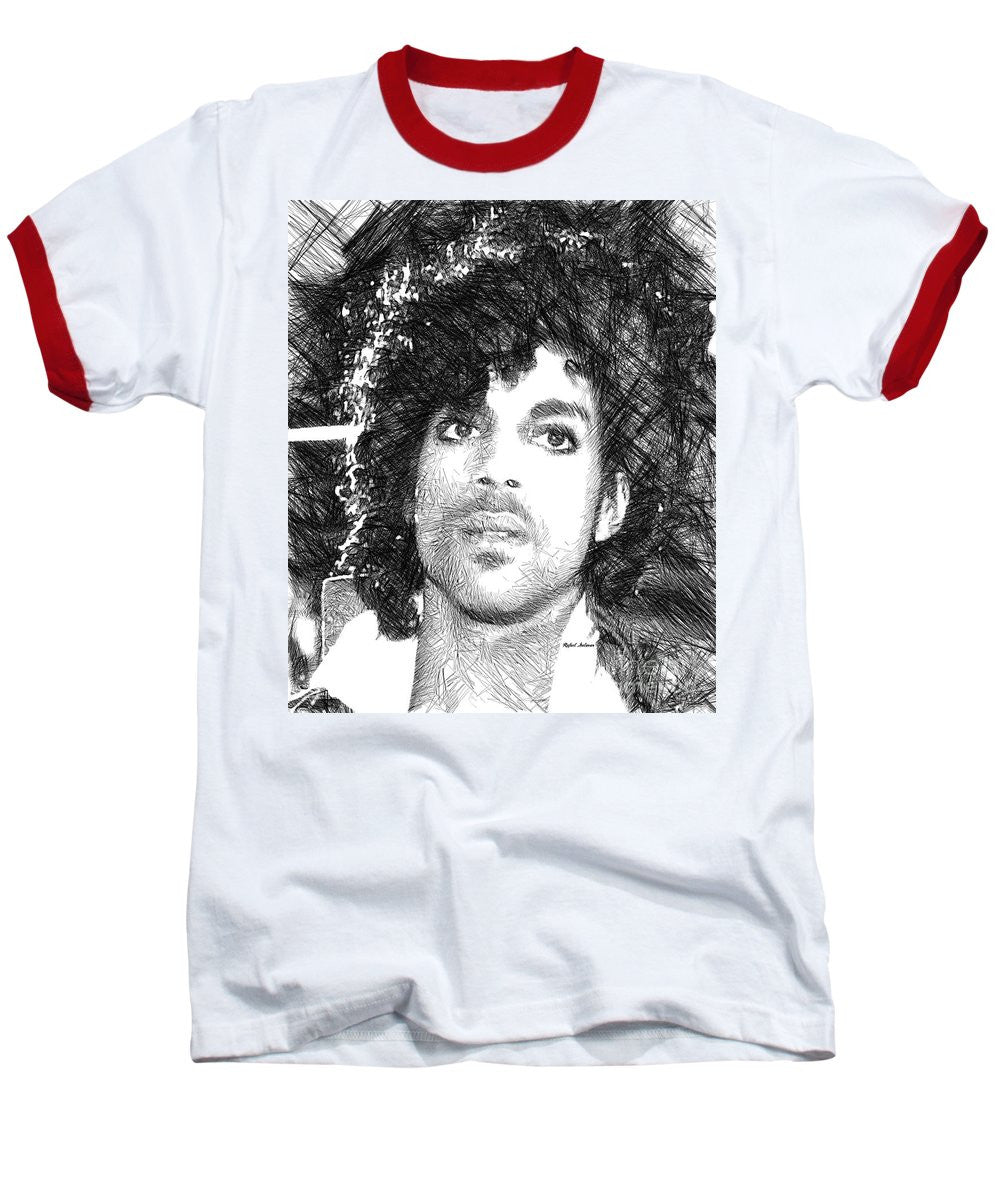 Baseball T-Shirt - Prince - Tribute Sketch In Black And White 3