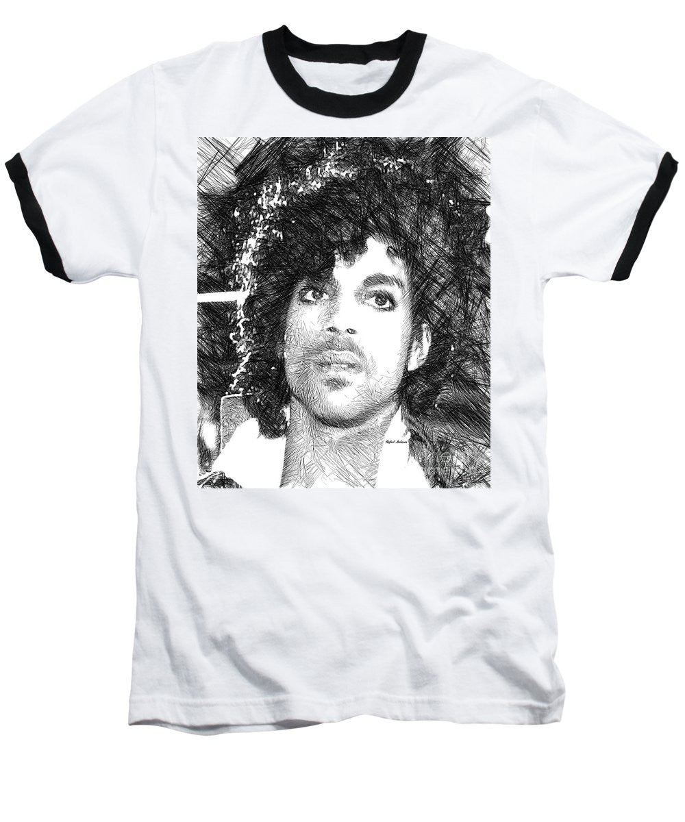 Baseball T-Shirt - Prince - Tribute Sketch In Black And White 3