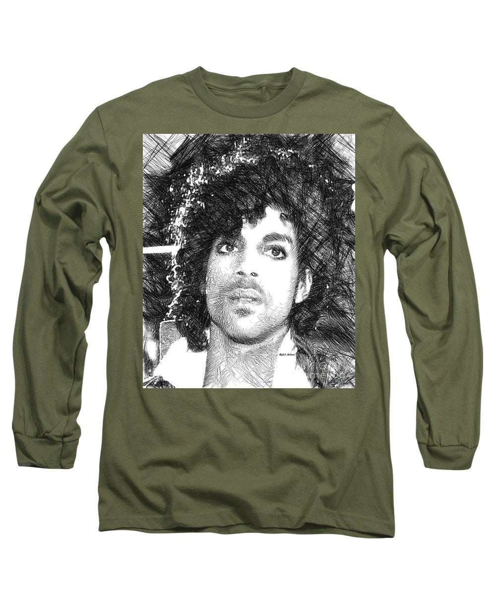 Long Sleeve T-Shirt - Prince - Tribute Sketch In Black And White 3