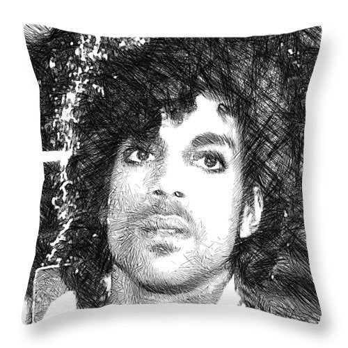 Throw Pillow - Prince - Tribute Sketch In Black And White 3
