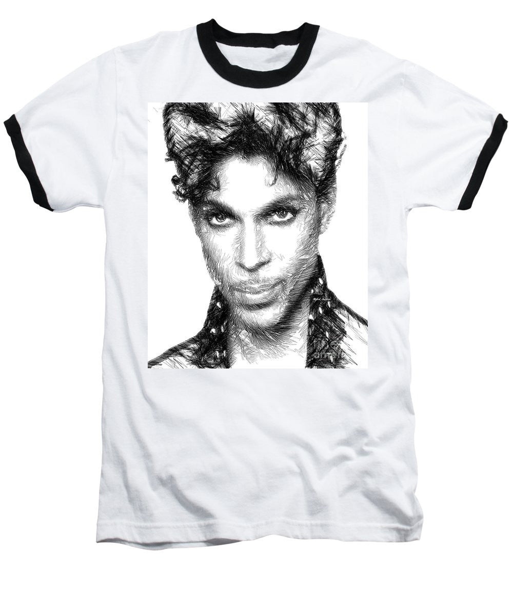 Baseball T-Shirt - Prince - Tribute Sketch In Black And White