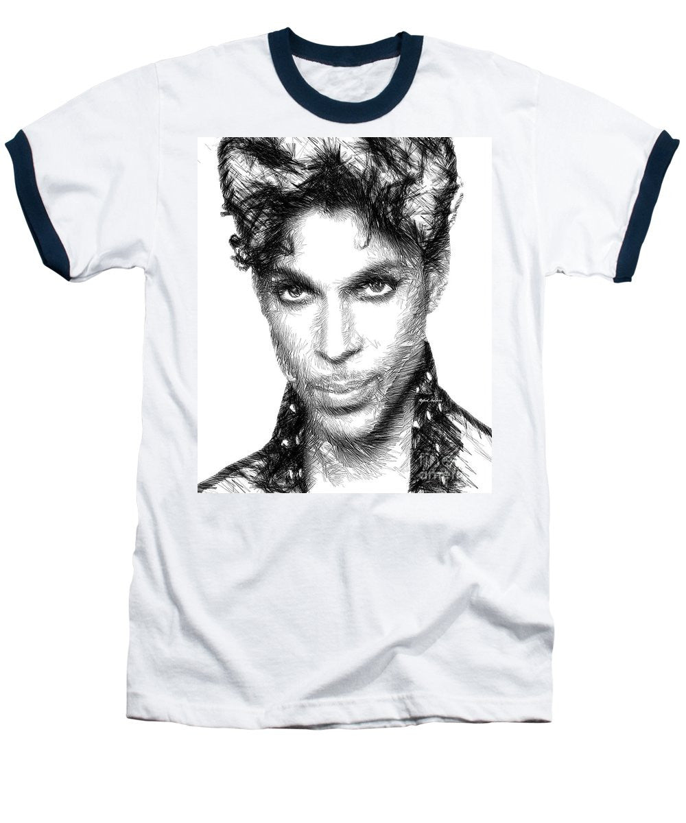 Baseball T-Shirt - Prince - Tribute Sketch In Black And White