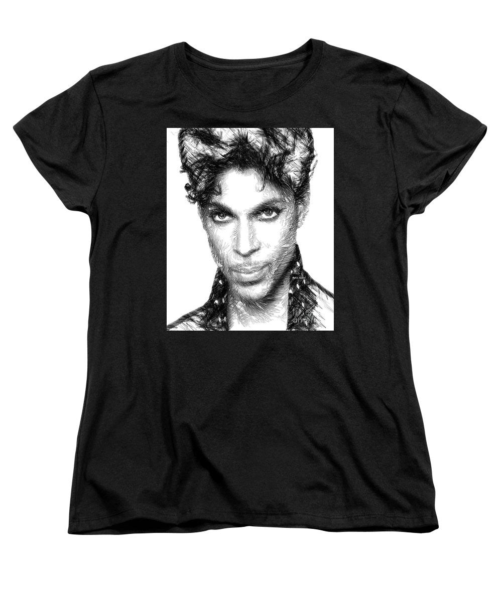 Women's T-Shirt (Standard Cut) - Prince - Tribute Sketch In Black And White