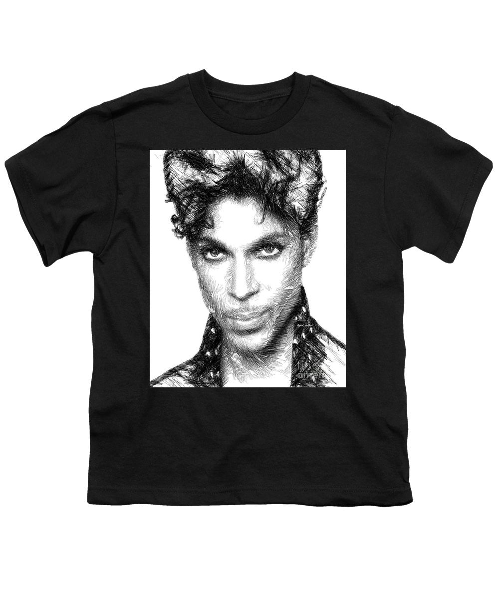 Youth T-Shirt - Prince - Tribute Sketch In Black And White