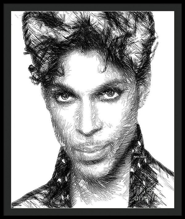 Framed Print - Prince - Tribute Sketch In Black And White