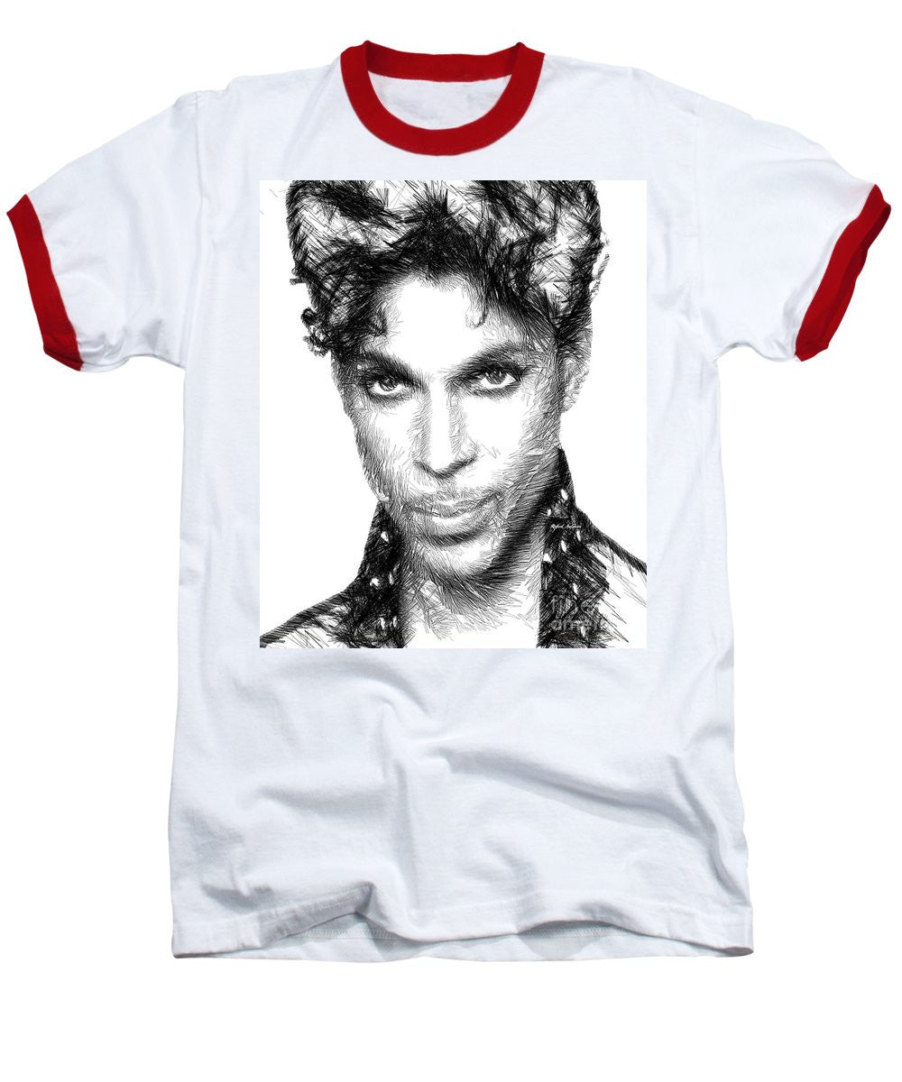 Baseball T-Shirt - Prince - Tribute Sketch In Black And White