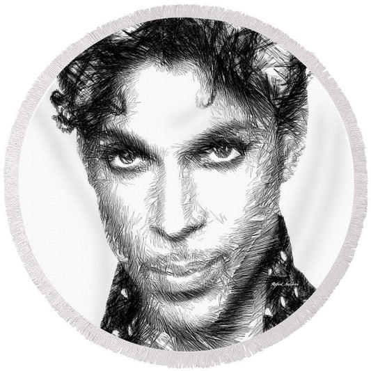 Round Beach Towel - Prince - Tribute Sketch In Black And White