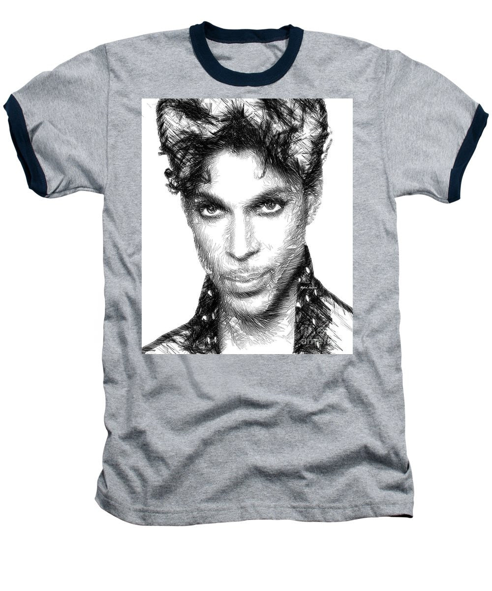 Baseball T-Shirt - Prince - Tribute Sketch In Black And White