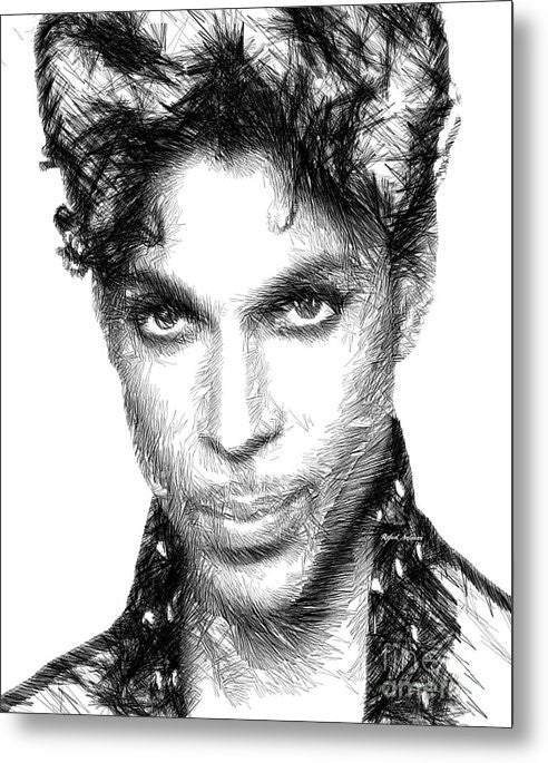 Impression sur métal - Prince - Croquis hommage en noir et blanc