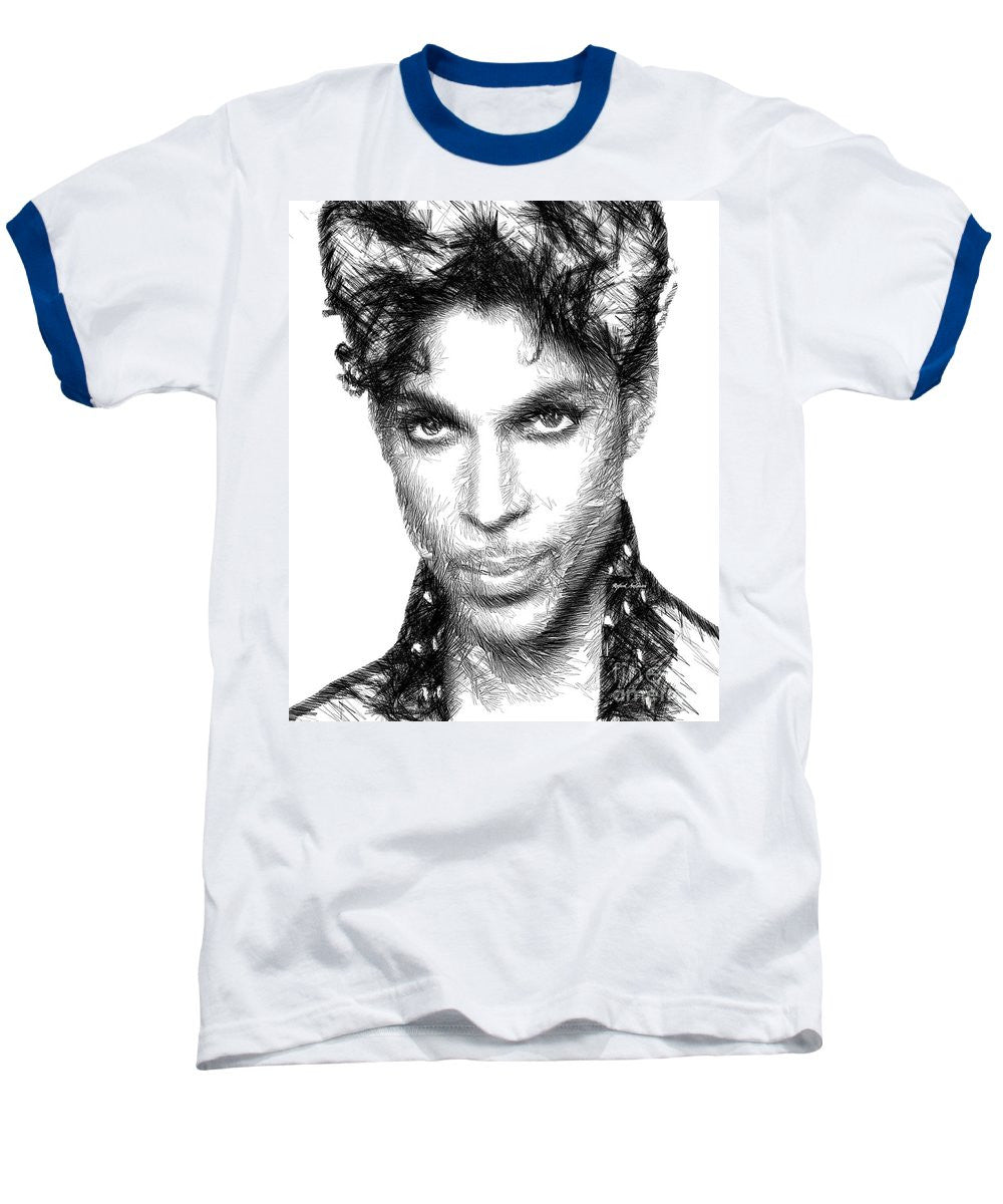 Baseball T-Shirt - Prince - Tribute Sketch In Black And White