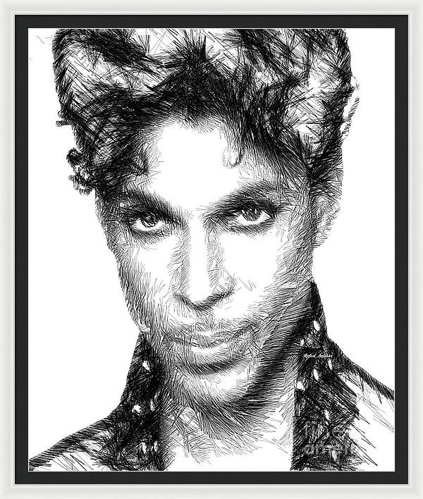 Framed Print - Prince - Tribute Sketch In Black And White