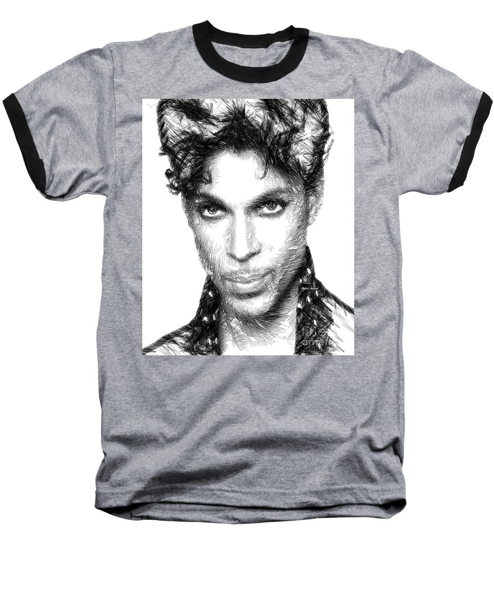 Baseball T-Shirt - Prince - Tribute Sketch In Black And White