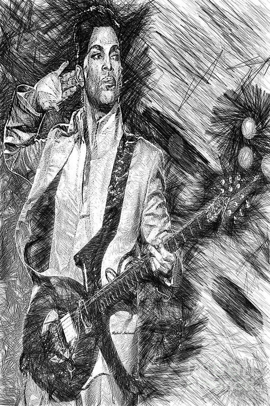 Art Print - Prince - Tribute With Guitar In Black And White