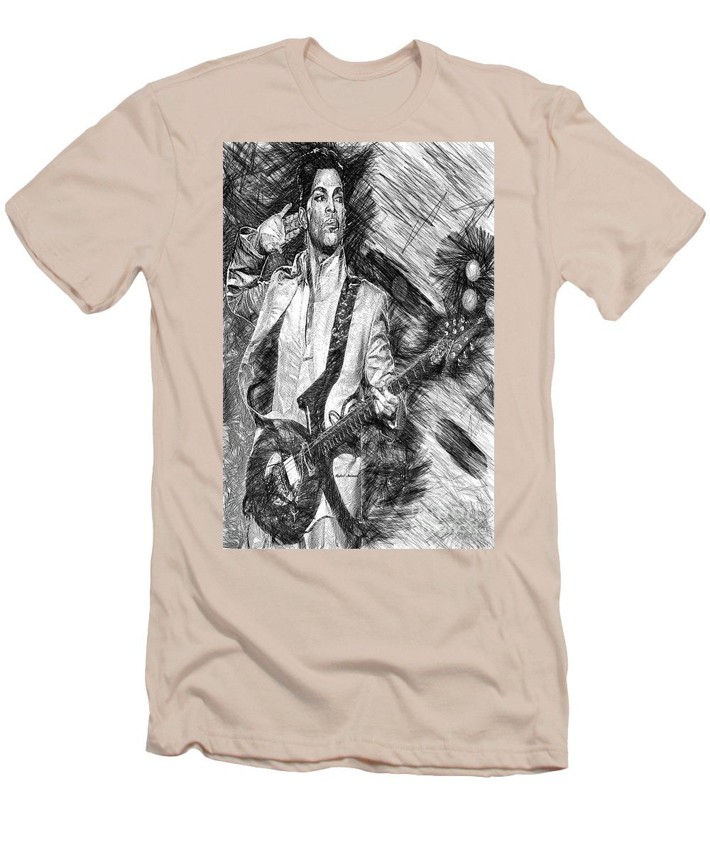 T-shirt pour homme (coupe ajustée) - Prince - Hommage avec guitare en noir et blanc