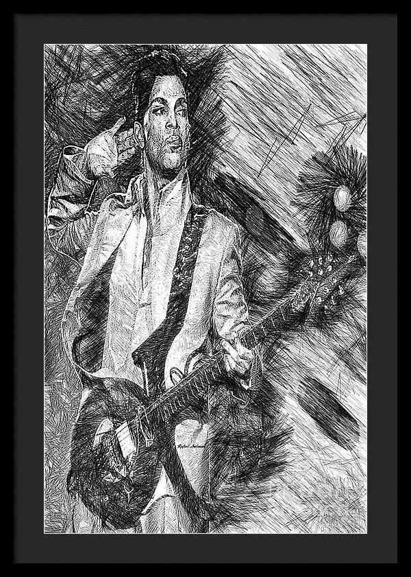 Framed Print - Prince - Tribute With Guitar In Black And White