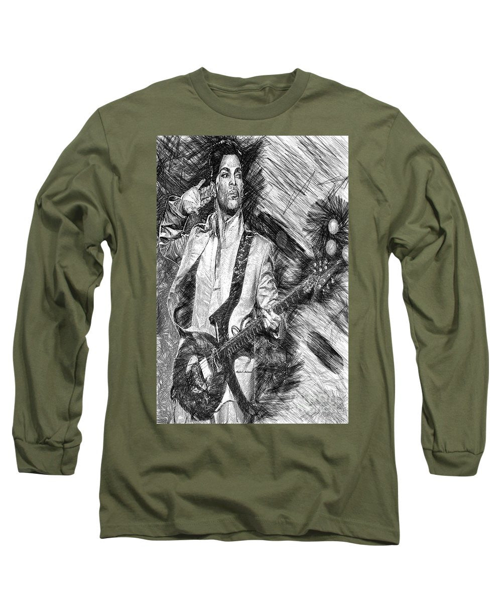 Long Sleeve T-Shirt - Prince - Tribute With Guitar In Black And White