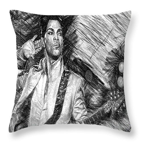 Throw Pillow - Prince - Tribute With Guitar In Black And White
