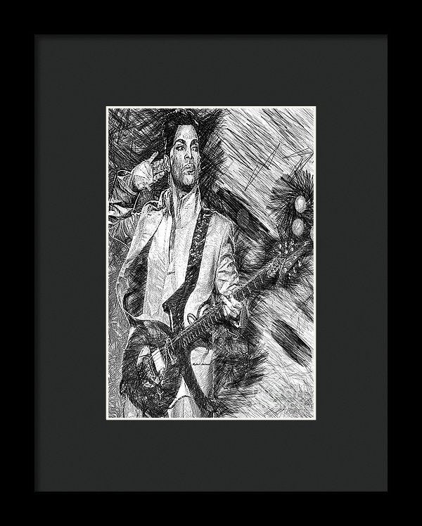 Framed Print - Prince - Tribute With Guitar In Black And White