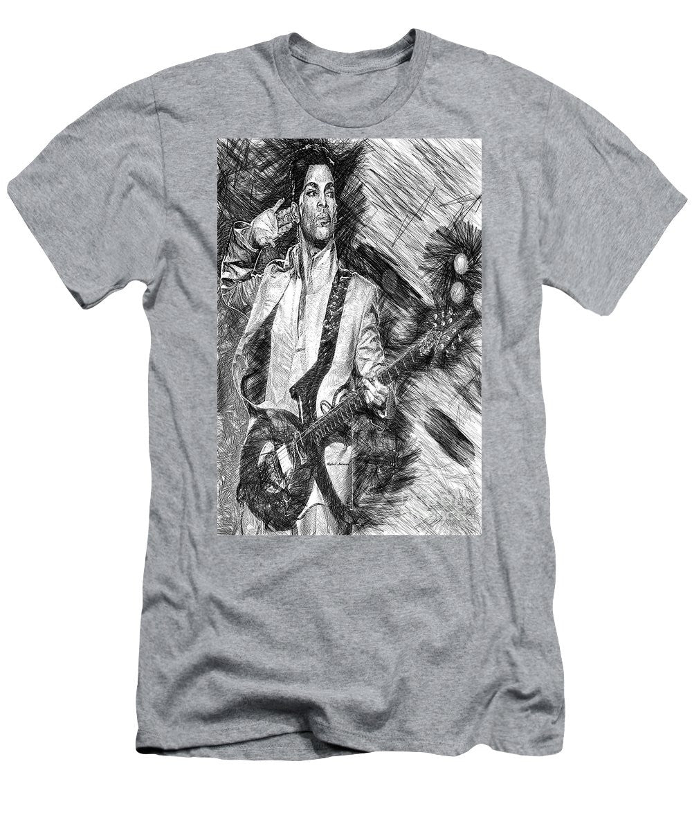 T-shirt pour homme (coupe ajustée) - Prince - Hommage avec guitare en noir et blanc