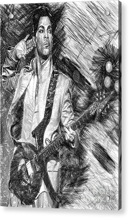 Impression acrylique - Prince - Hommage avec guitare en noir et blanc