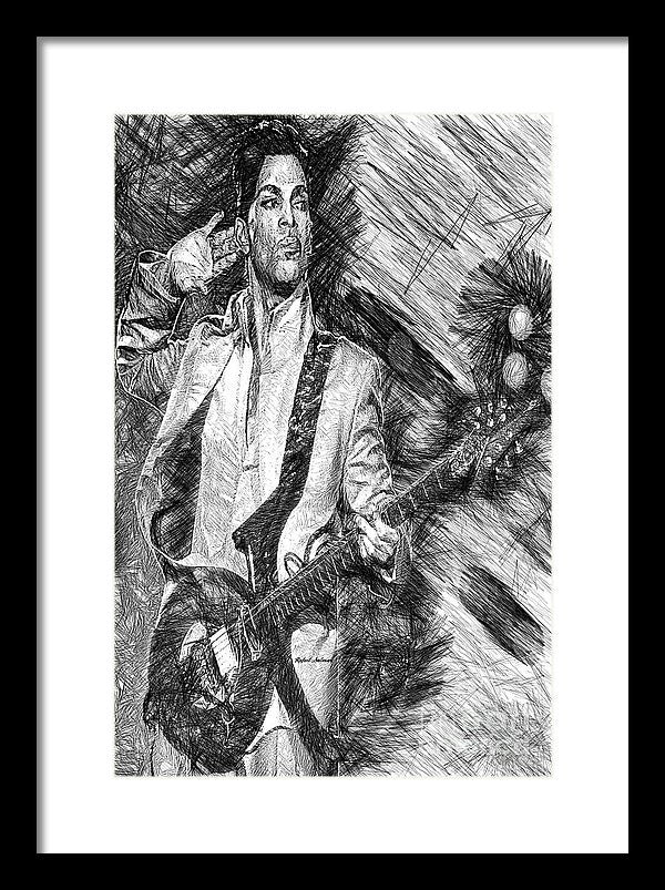 Framed Print - Prince - Tribute With Guitar In Black And White