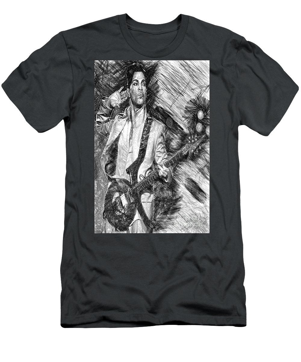 T-shirt pour homme (coupe ajustée) - Prince - Hommage avec guitare en noir et blanc