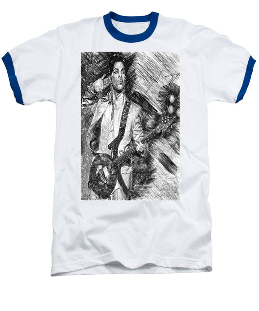 Baseball T-Shirt - Prince - Tribute With Guitar In Black And White