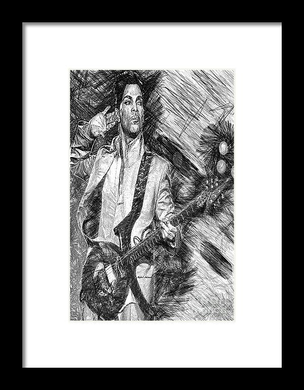 Framed Print - Prince - Tribute With Guitar In Black And White