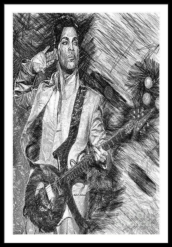 Framed Print - Prince - Tribute With Guitar In Black And White