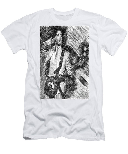 T-shirt pour homme (coupe ajustée) - Prince - Hommage avec guitare en noir et blanc