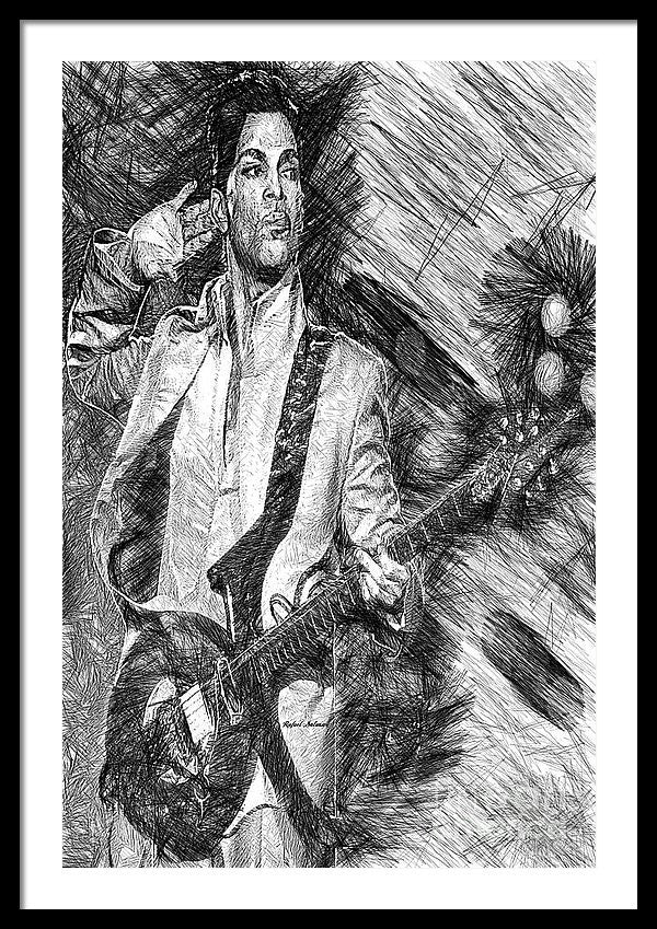 Framed Print - Prince - Tribute With Guitar In Black And White