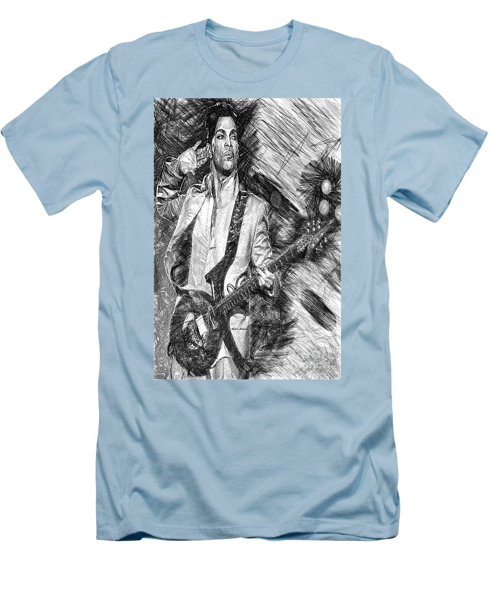 T-shirt pour homme (coupe ajustée) - Prince - Hommage avec guitare en noir et blanc