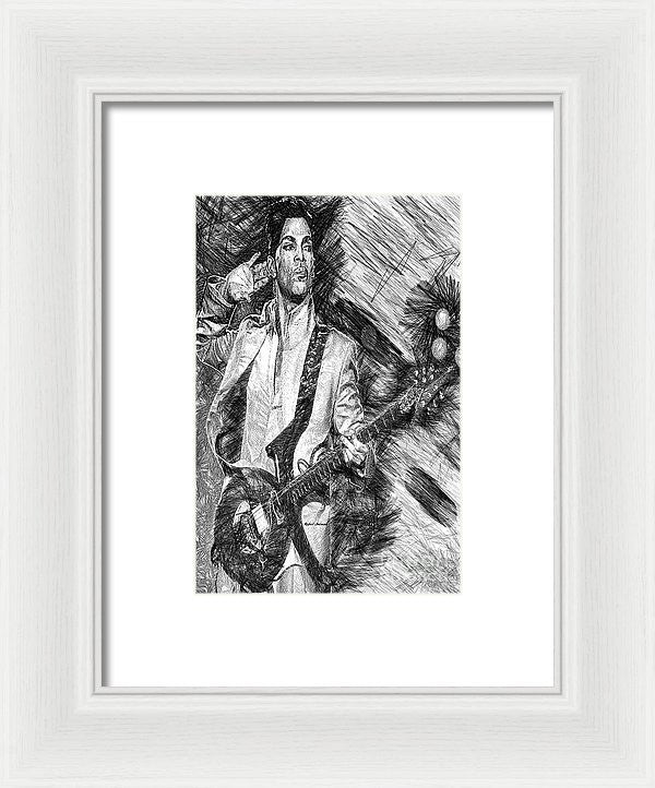 Framed Print - Prince - Tribute With Guitar In Black And White