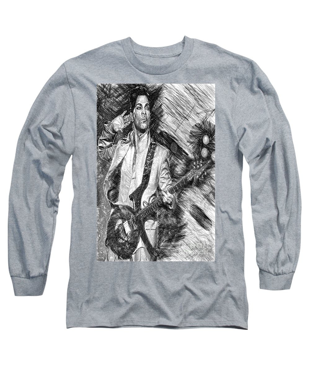 Long Sleeve T-Shirt - Prince - Tribute With Guitar In Black And White