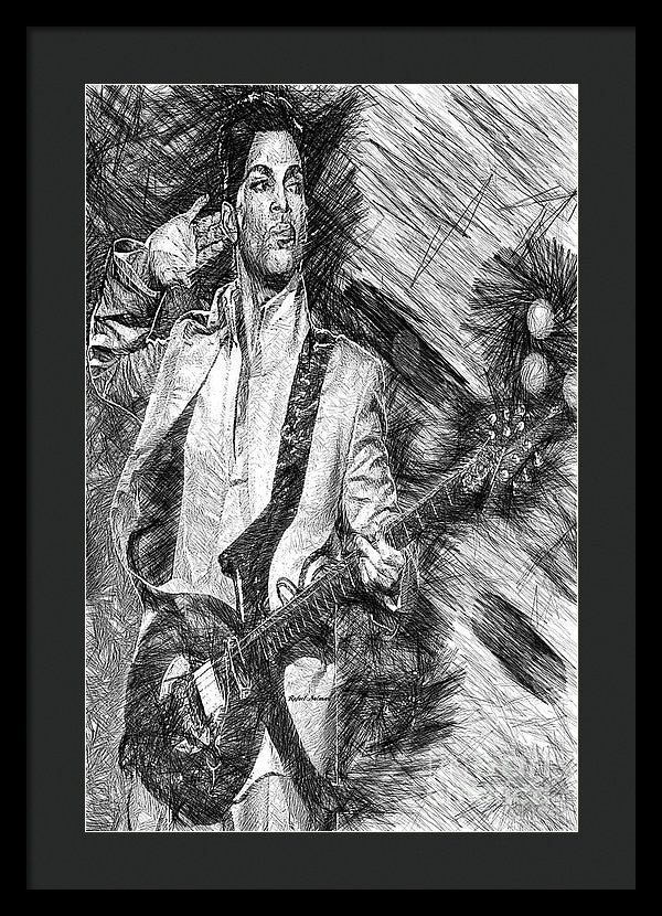 Framed Print - Prince - Tribute With Guitar In Black And White