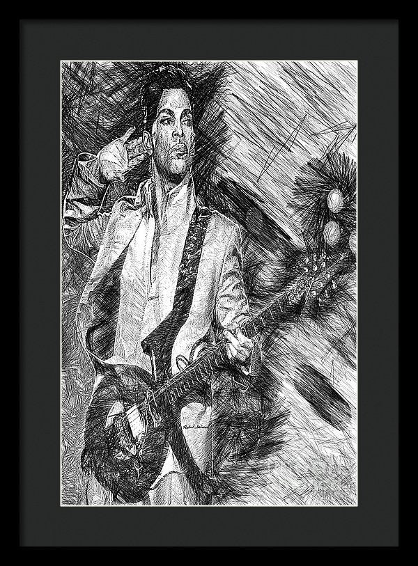 Framed Print - Prince - Tribute With Guitar In Black And White