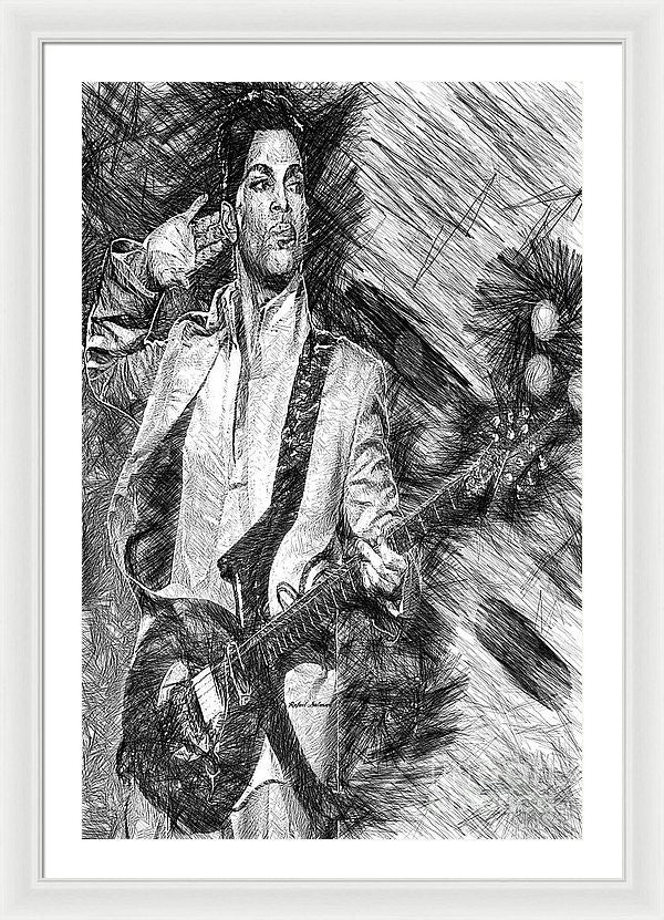 Framed Print - Prince - Tribute With Guitar In Black And White