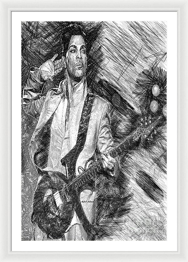 Framed Print - Prince - Tribute With Guitar In Black And White