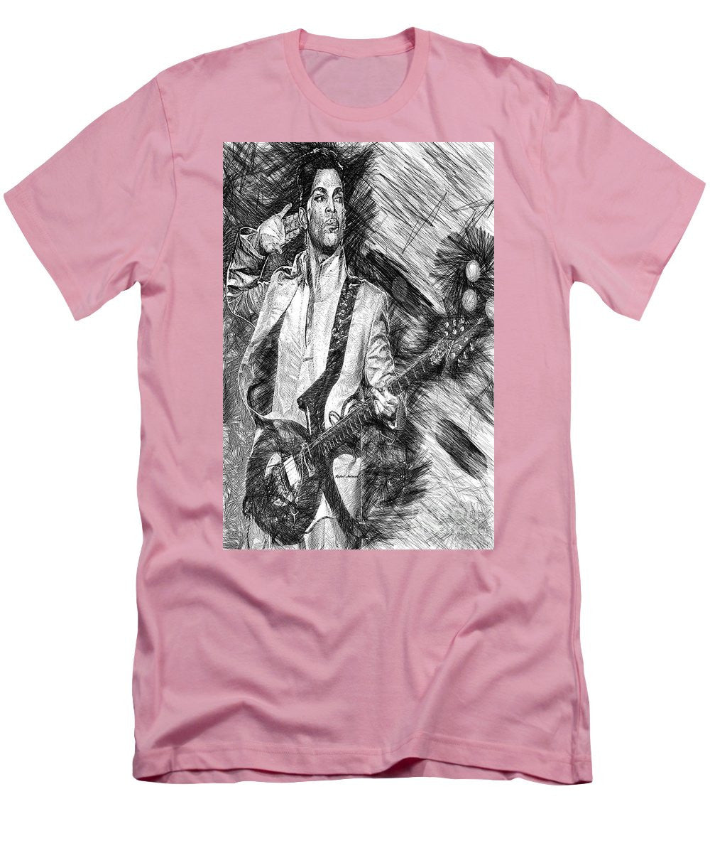 T-shirt pour homme (coupe ajustée) - Prince - Hommage avec guitare en noir et blanc